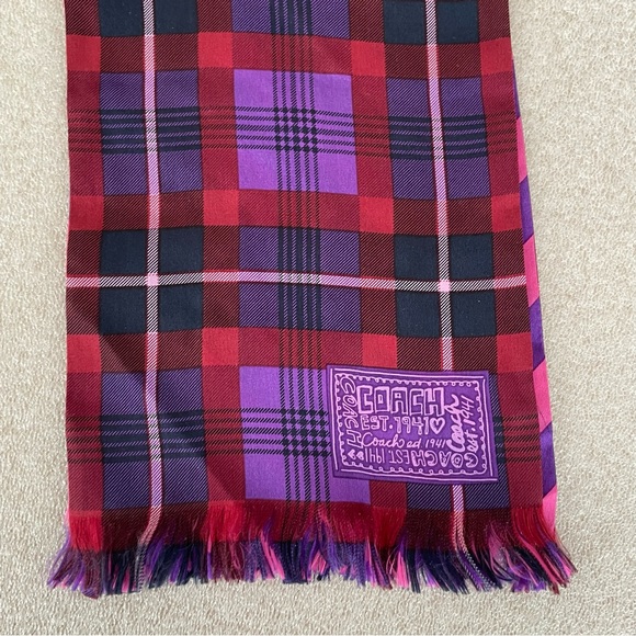 Coach Purple Pink Two Sided Stripe Grid Scarf - Picture 2 of 5